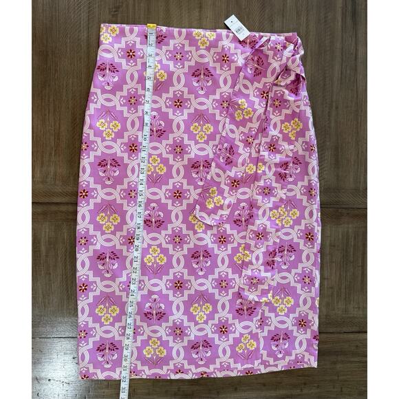NWT Ann Taylor Pink Floral Geo Print Faux Wrap Midi Skirt Women’s Size 14 NEW - Picture 6 of 9